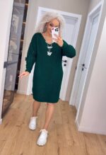 Жіноча в’язана сукня з ажурними рукавами смарагд 00401