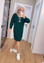 Жіноча в’язана сукня з ажурними рукавами смарагд 00401
