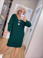 Жіноча в’язана сукня з ажурними рукавами смарагд 00401