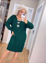 Жіноча в’язана сукня з ажурними рукавами смарагд 00401