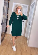 Жіноча в’язана сукня з ажурними рукавами смарагд 00401