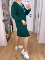Жіноча в’язана сукня з ажурними рукавами смарагд 00401