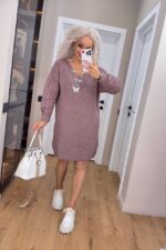 Жіноча в’язана сукня з ажурними рукавами темна пудра 00403