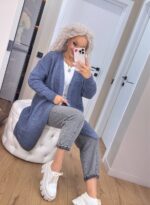 Жіночий в’язаний кардиган кольору джинс 00357