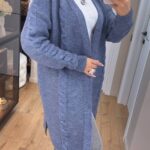 Жіночий в’язаний кардиган кольору джинс 00357