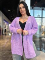 Жіночий в’язаний кардиган оверсайз кольору бузок 00358