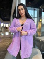 Жіночий в’язаний кардиган оверсайз кольору бузок 00358