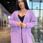 Жіночий в’язаний кардиган оверсайз кольору бузок 00358