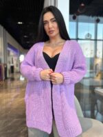 Жіночий в’язаний кардиган оверсайз кольору бузок 00358