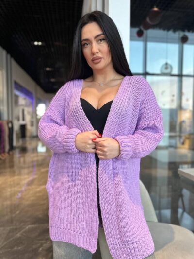 Жіночий в’язаний кардиган оверсайз кольору бузок 00358