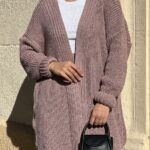 Жіночий в’язаний кардиган оверсайз кольору темна пудра 00363