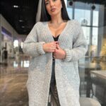 Жіночий в’язаний кардиган оверсайз сірого кольору 00359