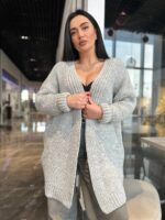 Жіночий в’язаний кардиган оверсайз сірого кольору 00359