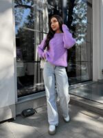 Жіночий в’язаний светр з низьким горлом бузковий 00379