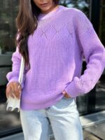 Жіночий в’язаний светр з низьким горлом бузковий 00379