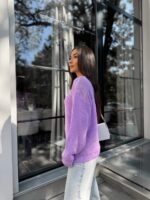 Жіночий в’язаний светр з низьким горлом бузковий 00379