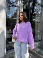 Жіночий в’язаний светр з низьким горлом бузковий 00379