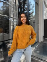Жіночий в’язаний светр з низьким горлом гірчиця 00377