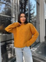 Жіночий в’язаний светр з низьким горлом гірчиця 00377