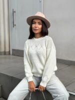 Жіночий в’язаний светр з низьким горлом молоко 00376