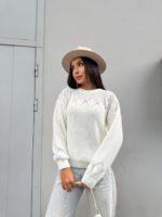 Жіночий в’язаний светр з низьким горлом молоко 00376