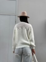 Жіночий в’язаний светр з низьким горлом молоко 00376