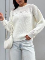 Жіночий в’язаний светр з низьким горлом молоко 00376