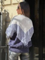 Жіночий в’язаний светр з низьким горлом сірий-джинс-синій 00396