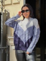 Жіночий в’язаний светр з низьким горлом сірий-джинс-синій 00396