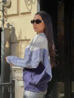 Жіночий в’язаний светр з низьким горлом сірий-джинс-синій 00396