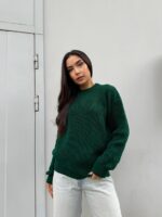 Жіночий в’язаний светр з низьким горлом смарагд 00378