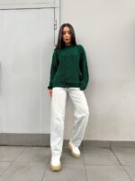 Жіночий в’язаний светр з низьким горлом смарагд 00378