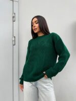 Жіночий в’язаний светр з низьким горлом смарагд 00378