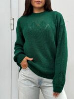 Жіночий в’язаний светр з низьким горлом смарагд 00378
