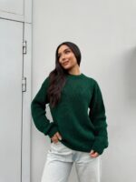 Жіночий в’язаний светр з низьким горлом смарагд 00378