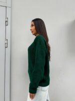 Жіночий в’язаний светр з низьким горлом смарагд 00378