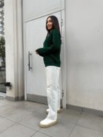 Жіночий в’язаний светр з низьким горлом смарагд 00378