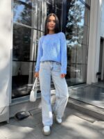 Жіночий в’язаний светр з низьким горлом світло-блакитний 00374