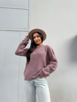 Жіночий в’язаний светр з низьким горлом світло-блакитний 00375