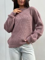 Жіночий в’язаний светр з низьким горлом світло-блакитний 00375