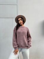 Жіночий в’язаний светр з низьким горлом світло-блакитний 00375