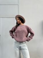 Жіночий в’язаний светр з низьким горлом світло-блакитний 00375