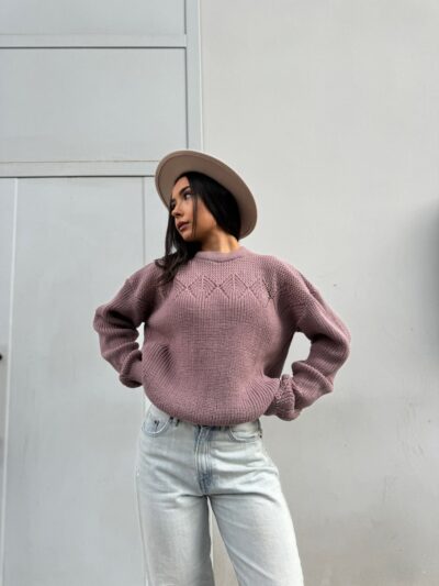 Жіночий в’язаний светр з низьким горлом світло-блакитний 00375