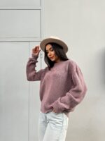 Жіночий в’язаний светр з низьким горлом світло-блакитний 00375