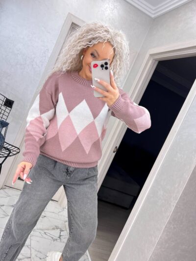 Жіночий в’язаний светр з низьким горлом темна пудра 00367