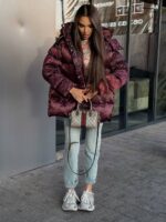 Пуховик жіночий оверсайз кольору бургунді 00420