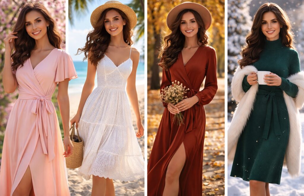 Банер з дівчинкой у 4 різних сукнях