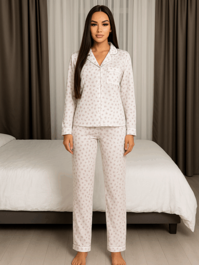 Жіноча піжама з сорочкою та штанами в квітку червоного кольору 00442