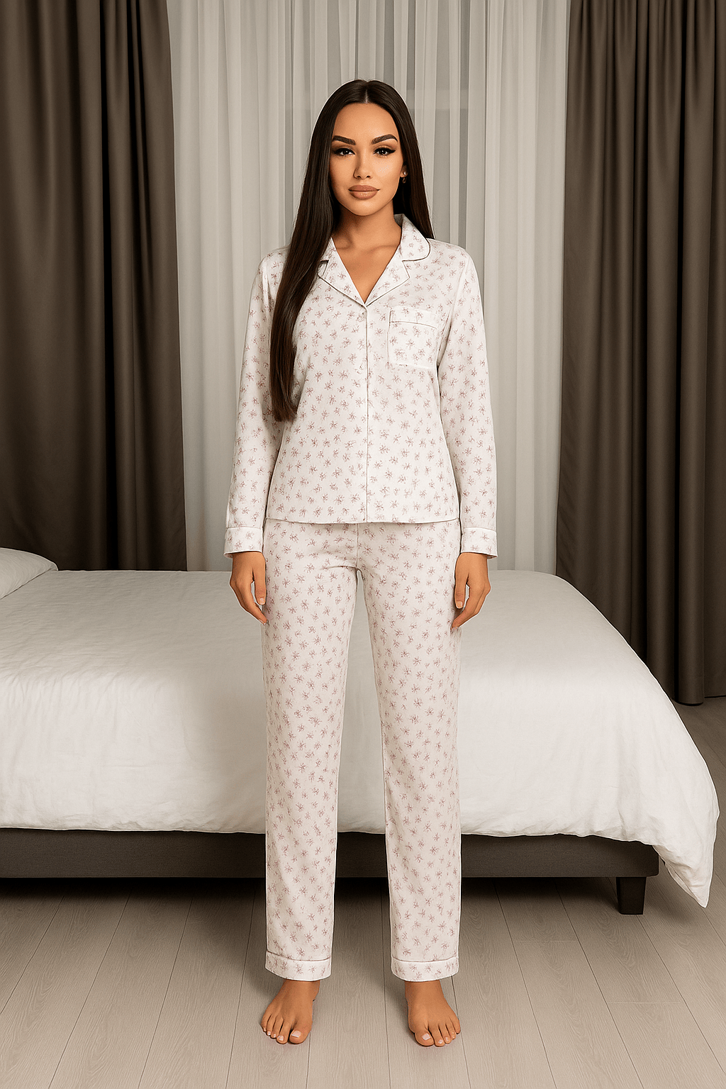 zhinocha-pizhama-z-sorochkoyu-ta-shtanamy-v-kvitku-chervonogo-koloru-00442-vf-m538-red-11 Жіноча піжама з сорочкою та штанами в квітку червоного кольору 00442