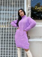 Жіноча в'язана сукня з горлом бузкового кольору 00444